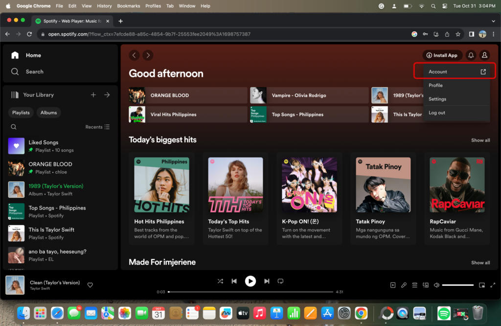  Spotify account page in your browser